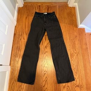 Abercrombie Black High Rise Straight Jeans w/ Faux Leather Waistband - Size 27